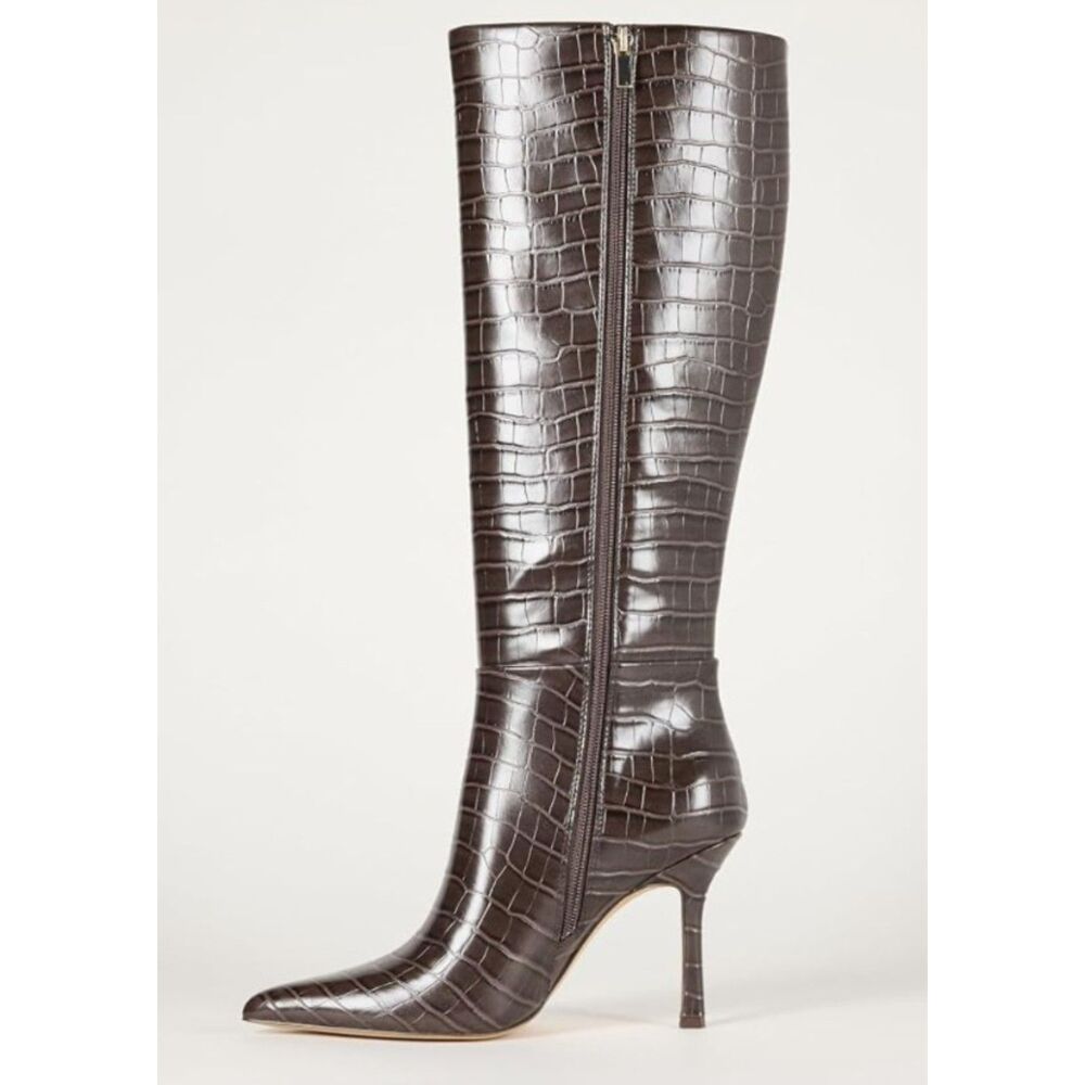 The Drop Gemini Tall Heeled Boots Size 7 Chocolate Croc Textured Fall Chic